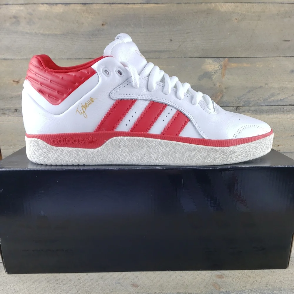 adidas Tyshawn Men's Leather Skate Casual Shoes White Red - Picture 1 of 11